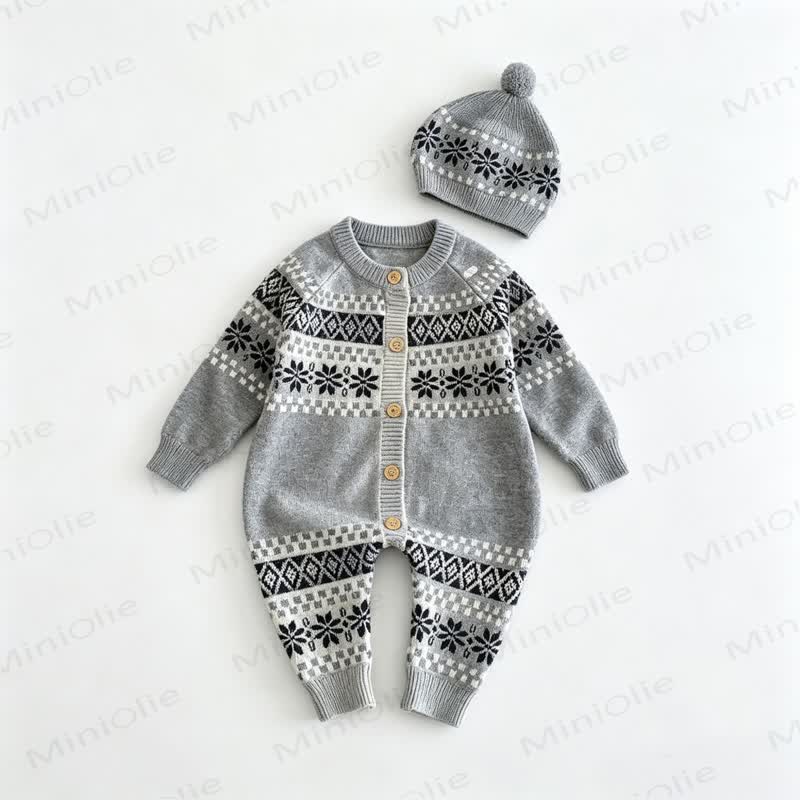 ベビー用ボタンフロントストライプロンパース（帽子付き） - グレー - 18～24ヶ月 - image 5