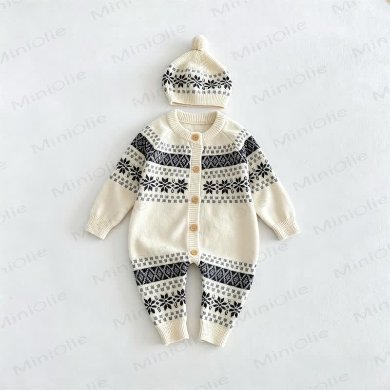 ベビー用ボタンフロントストライプロンパース（帽子付き） - ベージュ - 18～24ヶ月 - image 6