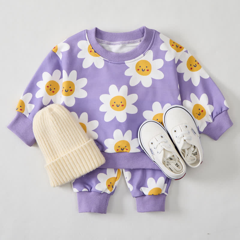 ベビーパープルの笑顔の花柄プリント2点セット - 紫 - 3～5歳 - image 1