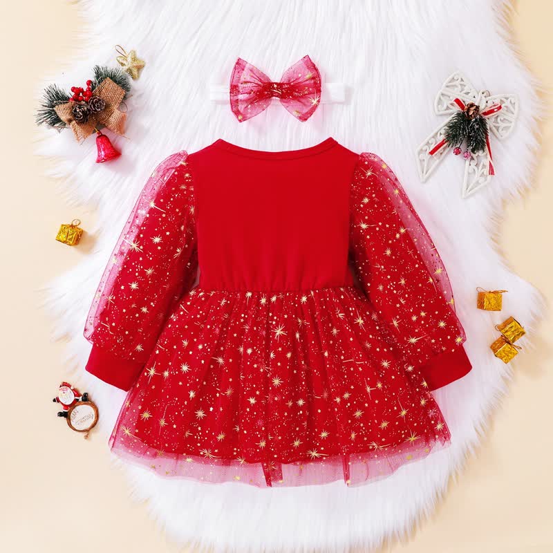 SANTA BABY幼児用女の子 赤い星柄チュールDressヘッドバンド付き - image 2