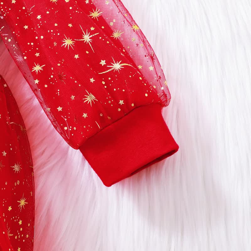 SANTA BABY幼児用女の子 赤い星柄チュールDressヘッドバンド付き - image 7