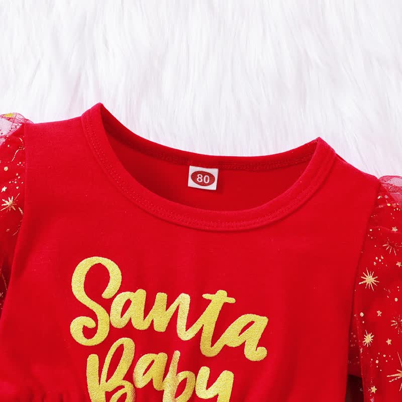 SANTA BABY幼児用女の子 赤い星柄チュールDressヘッドバンド付き - image 4