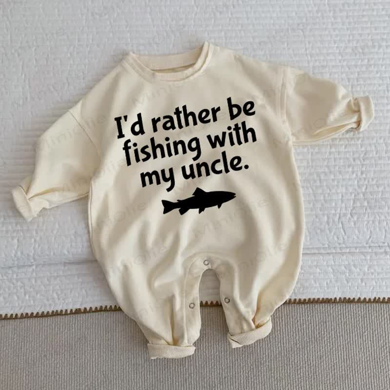 I'D RATHER BE FISHING WITH MY UNCLE.ベビー幼児用魚柄ベージュロンパース - ベージュ - 2～3歳 - image 1