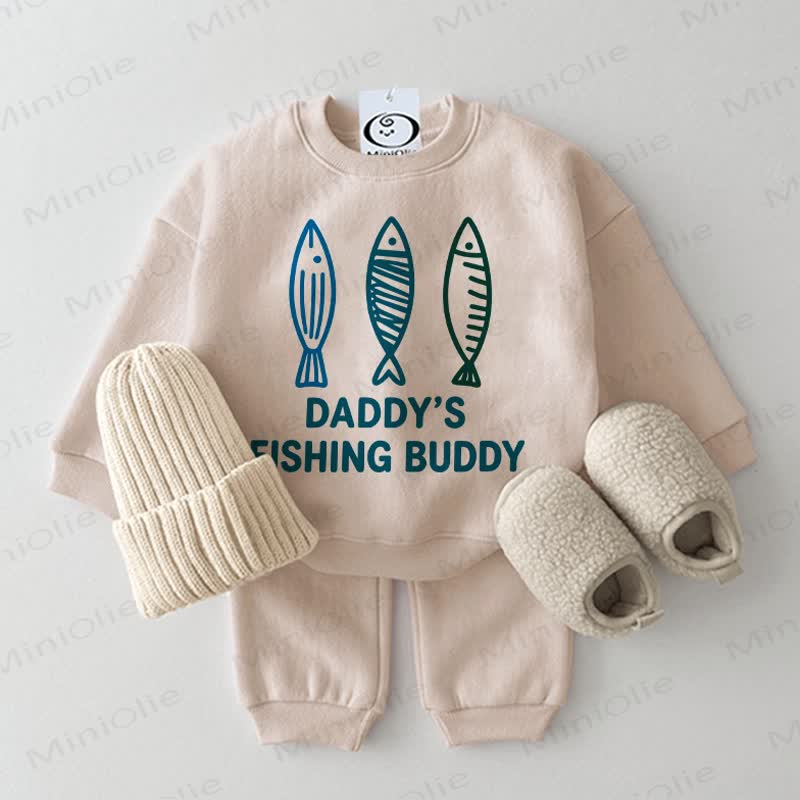 DADDY'S FISHING BUDDY仲間 ベビーベージュ魚柄スウェットシャツ 2点セット - ベージュ - 2～3歳 - image 1
