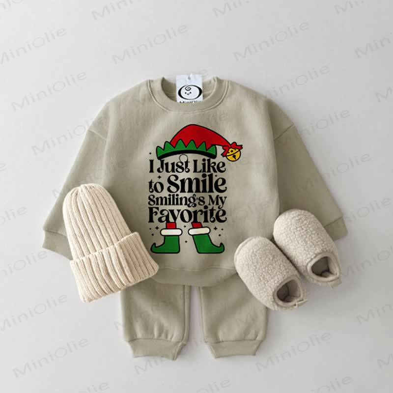 I JUST LIKE TO SMILE SMILINGS MY FAVORITEのベビークリスマスグレーグリーンスウェットシャツ2点セット - グレーグリーン - 2～3歳 - image 1