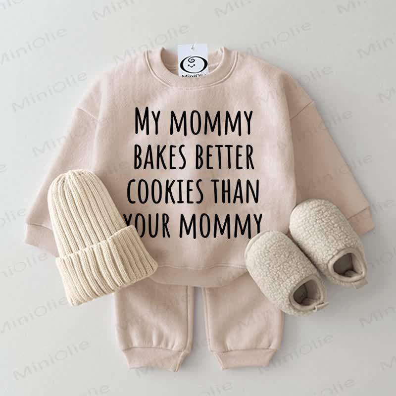 MY MOMMY BAKES BETTER COOKIES THAN YOUR MOMMY！ベビー用ベージュスウェットシャツ2点セット - ベージュ - 2～3歳 - image 1