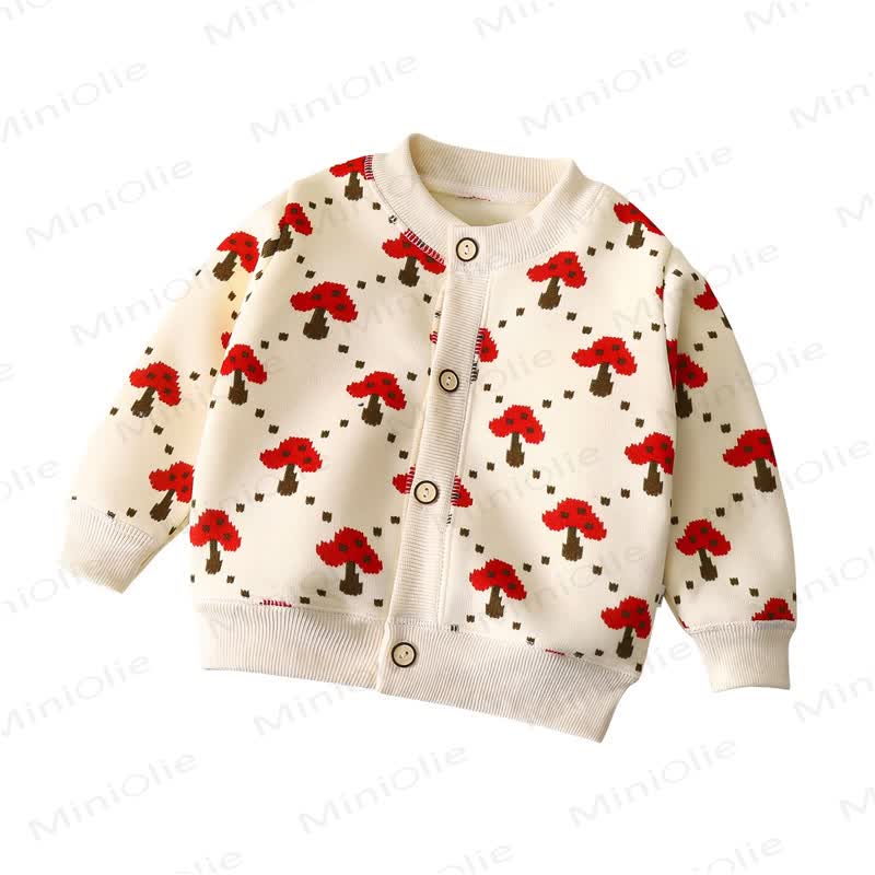 幼児向け遊び心のある柄のカーディガンセーターアウター - 赤キノコ - 8-9T - image 4