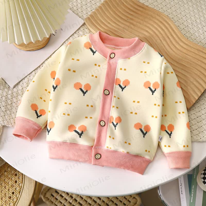 幼児向け遊び心のある柄のカーディガンセーターアウター - ピンクチェリー - 8-9T - image 3