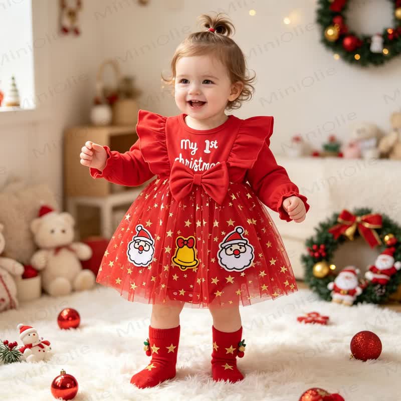 ベビーガール用クリスマスリボンチュールDress - 赤 - 12～18ヶ月 - image 1