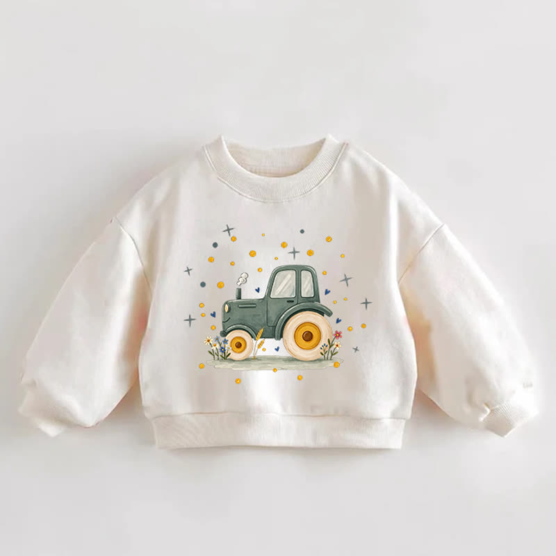 ベビー幼児用グリーントラクタークリームスウェットシャツ - クリーム - 3～5歳 - image 1