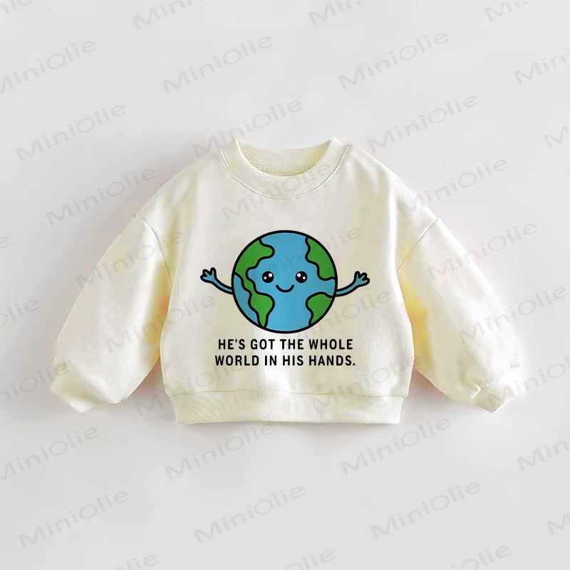 HE'S GOT THE WHOLE WORLD IN HIS HANDSベビー幼児用 アースクリームスウェットシャツ - クリーム - 3～5歳 - image 1