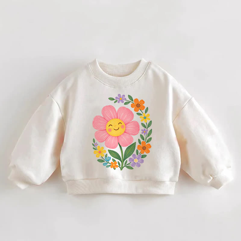 ベビー・幼児用 スマイルフラワープリント クリームスウェットシャツ - クリーム - 3～5歳 - image 1