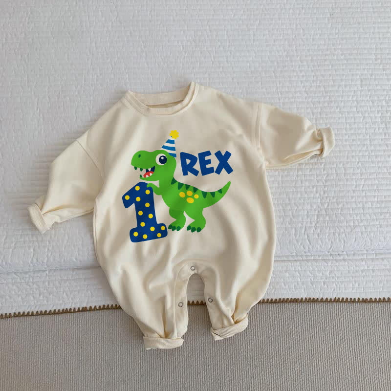 1 T-REX ベビー幼児用恐竜バースデーベージュロンパース - ベージュ - 2～3歳 - image 1