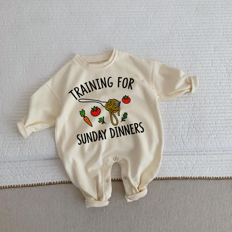 TRAINING FOR SUNDAY DINNERS・幼児用ベージュロンパース - ベージュ - 2～3歳 - image 1