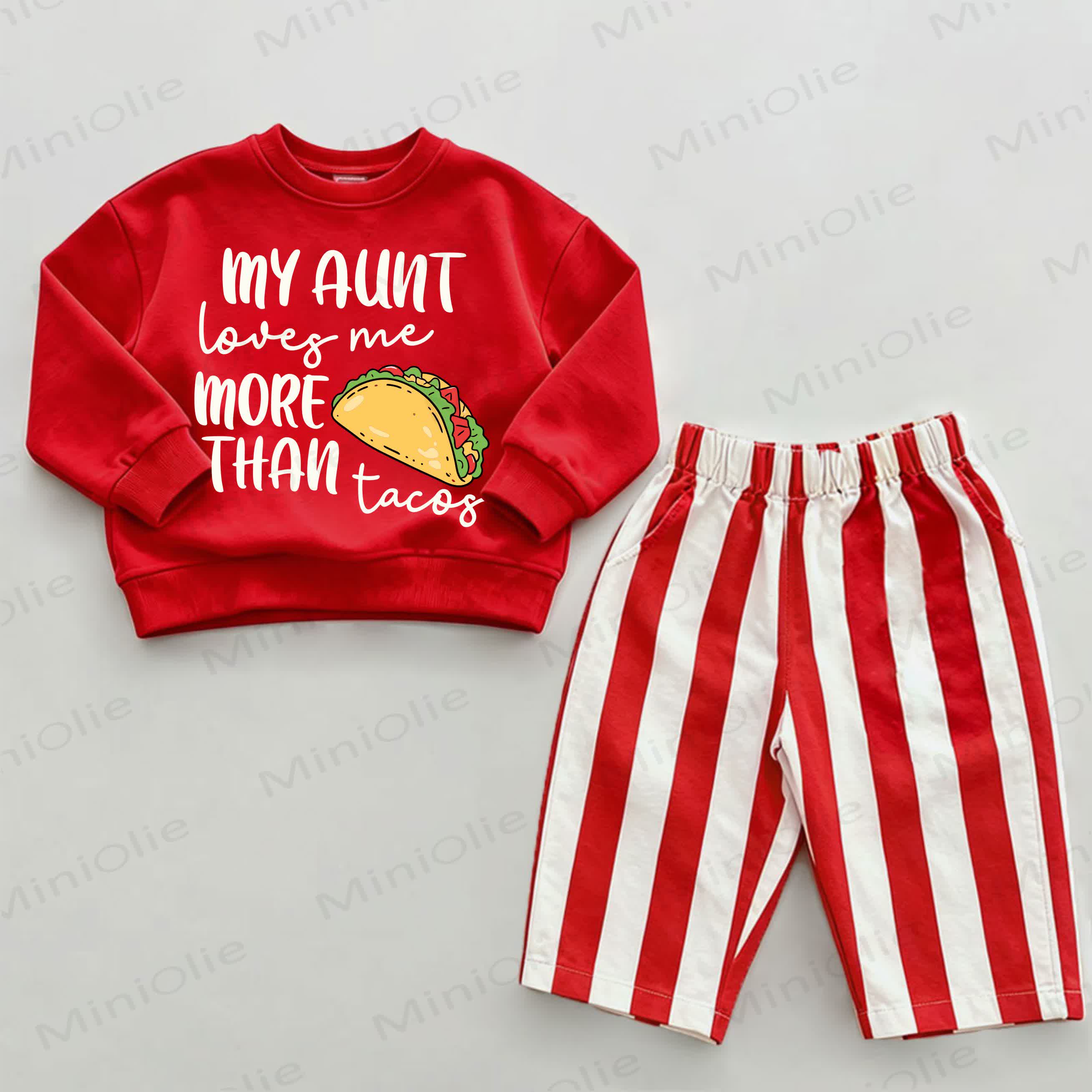 MY AUNT LOVES ME MORE THAN TACOSベビータコス 赤 縦縞 2点セット - 白と赤 - 2～3歳 - image 1