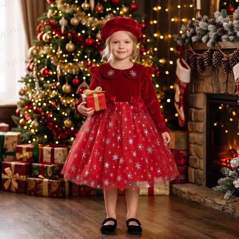 ベビー・幼児用女の子向けスノーフレークカラーチュールDressセット（ベレー帽付き） - image 2