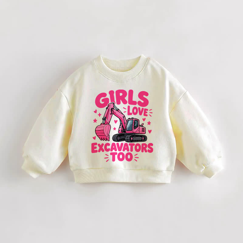 GIRLS LOVE EXCAVATORS TOO幼児用クリームスウェットシャツ - クリーム - 3～5歳 - image 1
