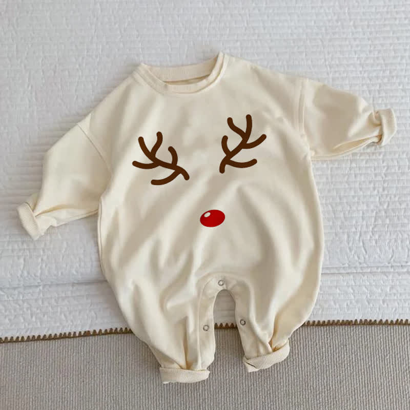 ベビー・幼児用トナカイの角柄ベージュロンパース - ベージュ - 2～3歳 - image 1