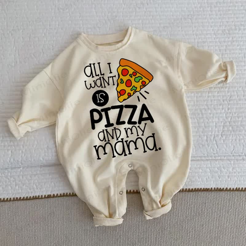 私が欲しいのはPIZZAとMYMAMA。ベビーベージュロンパース - ベージュ - 2～3歳 - image 1