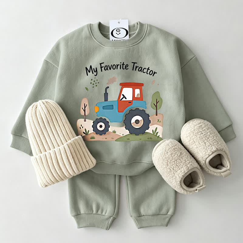 MYのお気に入りのトラクター ベビー用グレーグリーンスウェットシャツ 2点セット - グレーグリーン - 2～3歳 - image 1