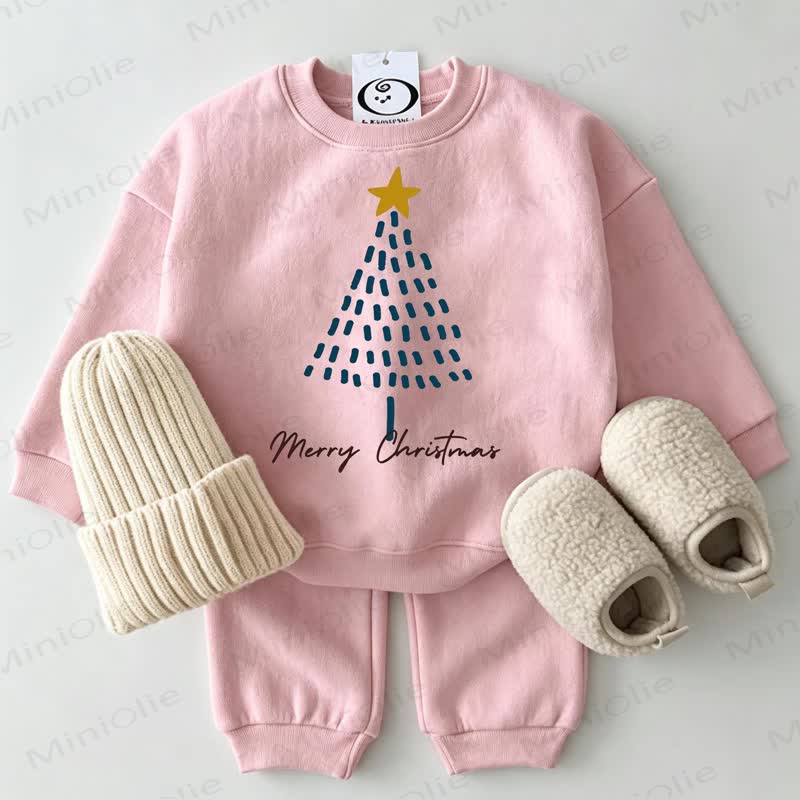 MERRY CHRISTMASベビーツリー スウェットシャツ 2点セット ピンク - ピンク - 2～3歳 - image 1