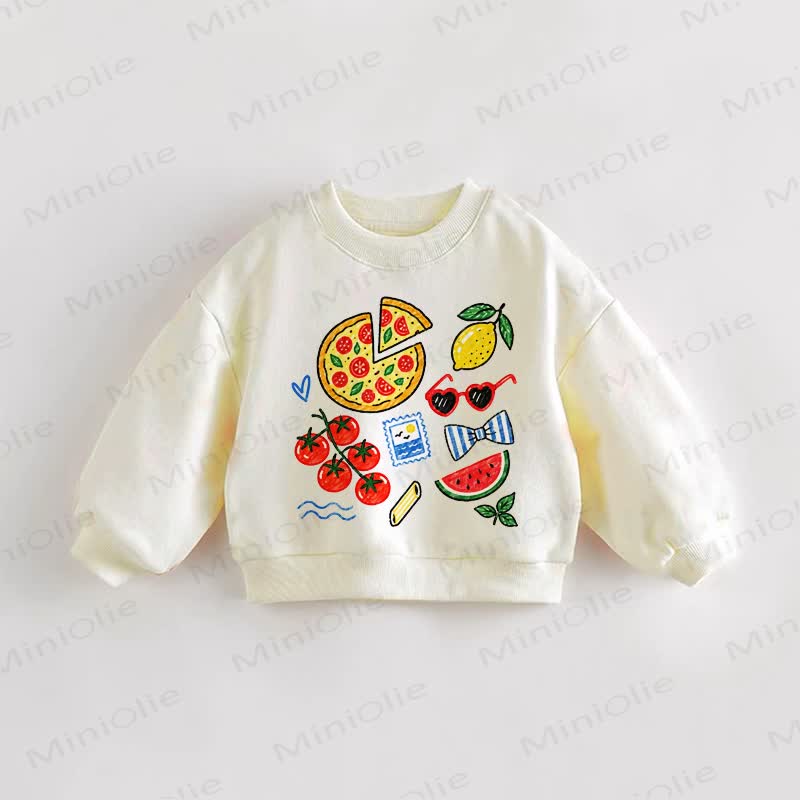 ベビー幼児用ピザレモントマトリボンクリームスウェットシャツ - クリーム - 3～5歳 - image 1