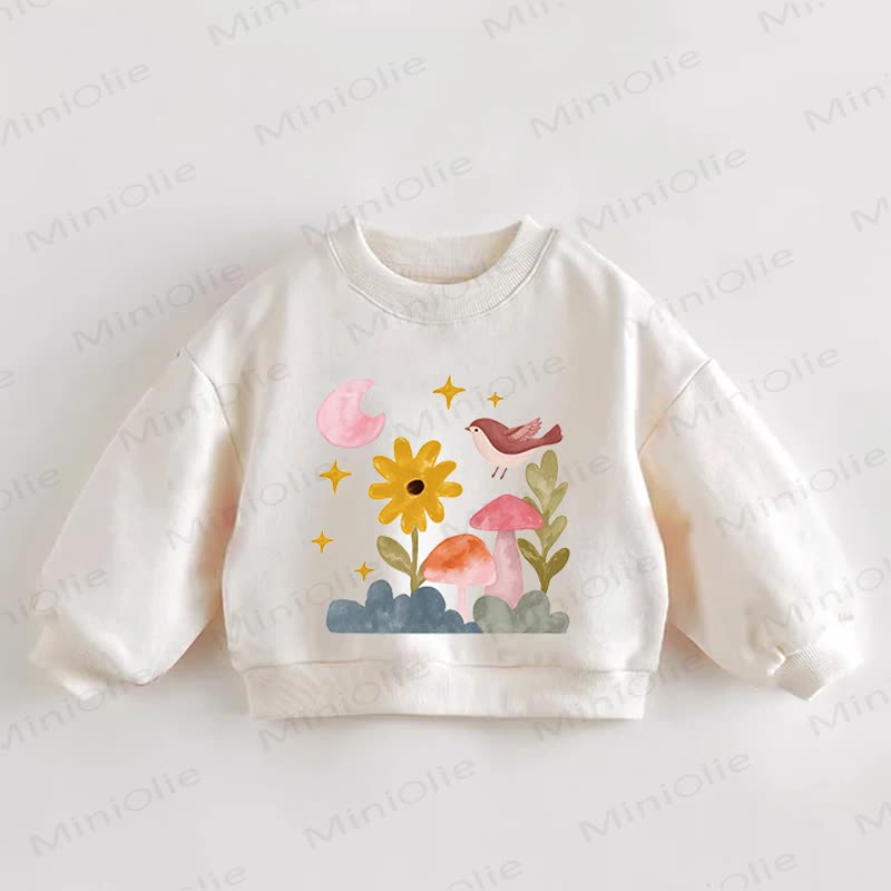 ベビー幼児用スイートフラワーバードムーンクリームスウェットシャツ - クリーム - 3～5歳 - image 1