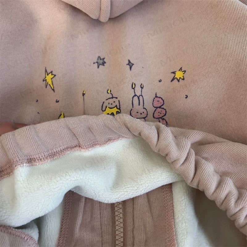 幼児用女の子向けかわいいリンゴ柄フリースリボンパーカー（ピンク）セット - image 4