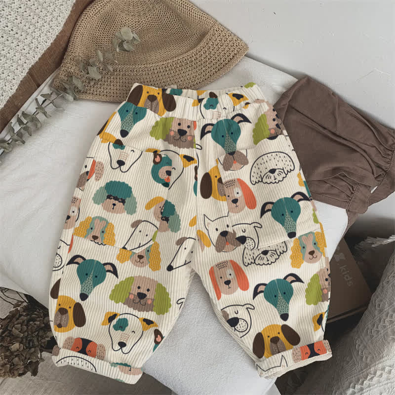 ベビー・幼児用子犬柄ベージュコーデュロイパンツ - ベージュ - 3～5歳 - image 1