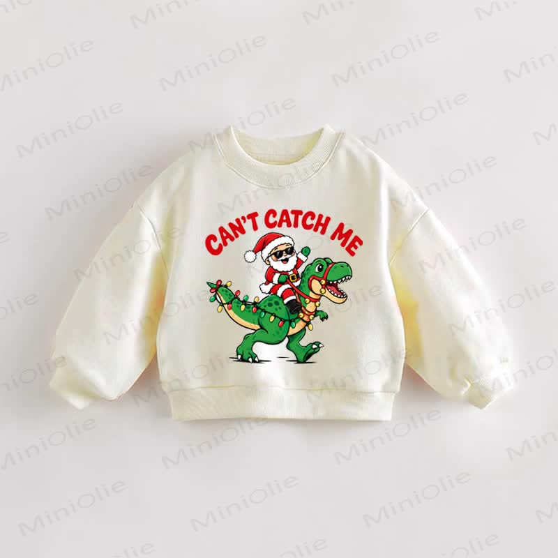 CAN'T CATCH MEベビー幼児用 サンタ恐竜 クリームスウェットシャツ - クリーム - 3～5歳 - image 1