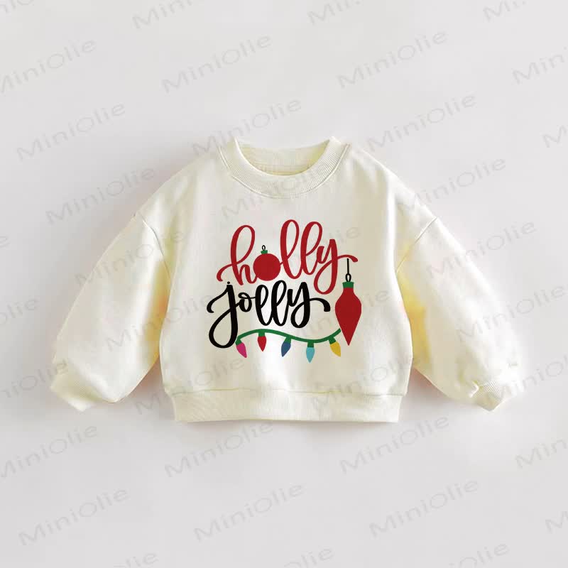 HOLLY JOLLY幼児用クリスマスライトクリームスウェットシャツ - クリーム - 3～5歳 - image 1