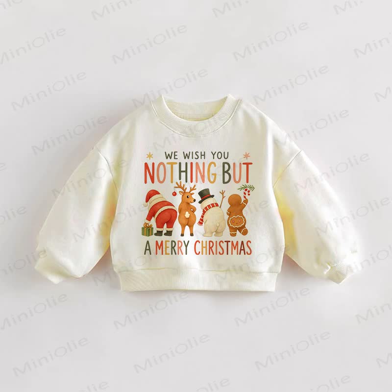 WE WISH YOU NOTHING BUT A MERRY CHRISTMAS！赤ちゃん・幼児向け サンタ トナカイ 雪だるま ジンジャーブレッドマン クリームスウェットシャツ - クリーム - 3～5歳 - image 1