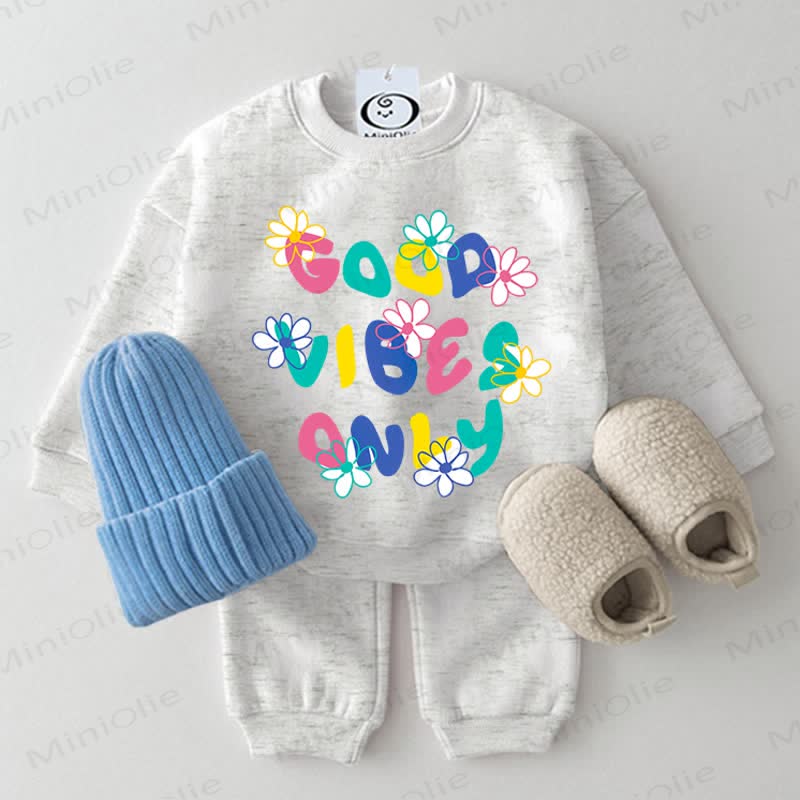 GOOD VIBES ONLYベビー幼児用 花柄ライトグレー スウェットシャツ 2点セット - ライトグレー - 2～3歳 - image 1