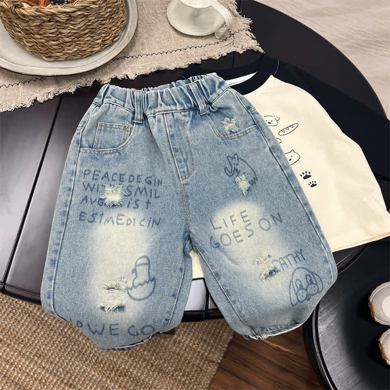 幼児男の子用デニムグラフィティパンツ - 青 - 6～7歳 - image 1