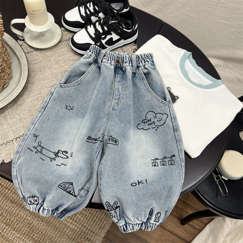 幼児用ブルーグラフィティデニムバルーンパンツ - 青 - 6～7歳 - image 1