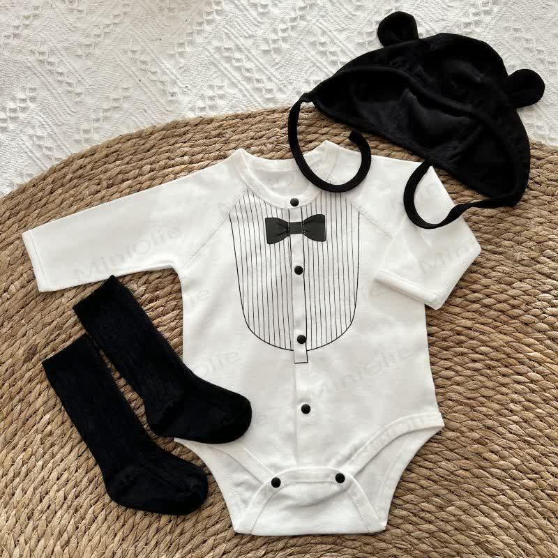 男の子用クラシックタキシードストライプ蝶ネクタイボディスーツ（黒ストッキングと黒帽子付き） - ベビー服＋ストッキング＋帽子 - 6～12ヶ月 - image 7