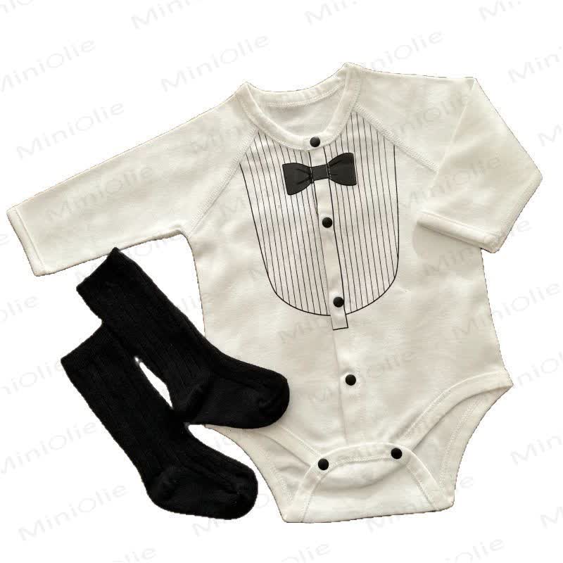 男の子用クラシックタキシードストライプ蝶ネクタイボディスーツ（黒ストッキングと黒帽子付き） - ベビー服＋ストッキング - 6～12ヶ月 - image 6