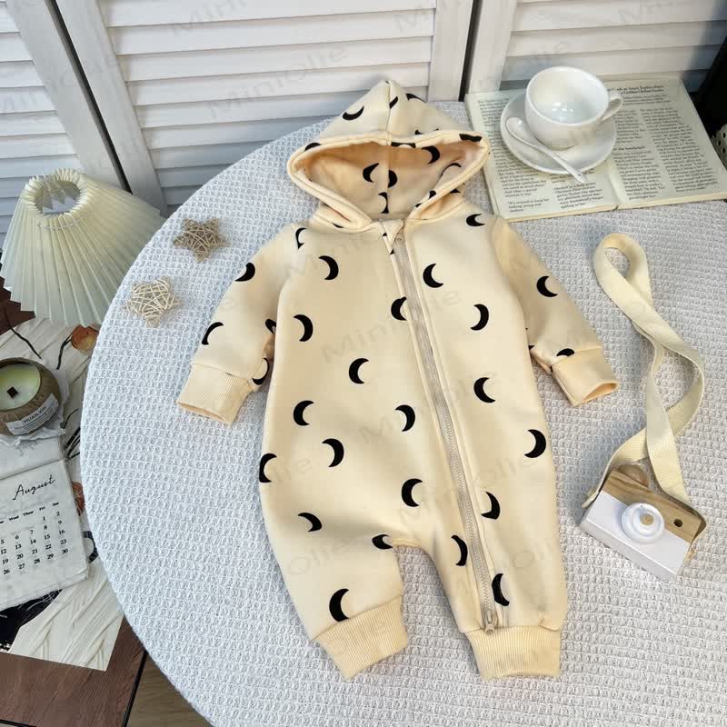 ベビー・幼児用フリースフード付きロンパース - ベージュムーン - 1～2歳 - image 4