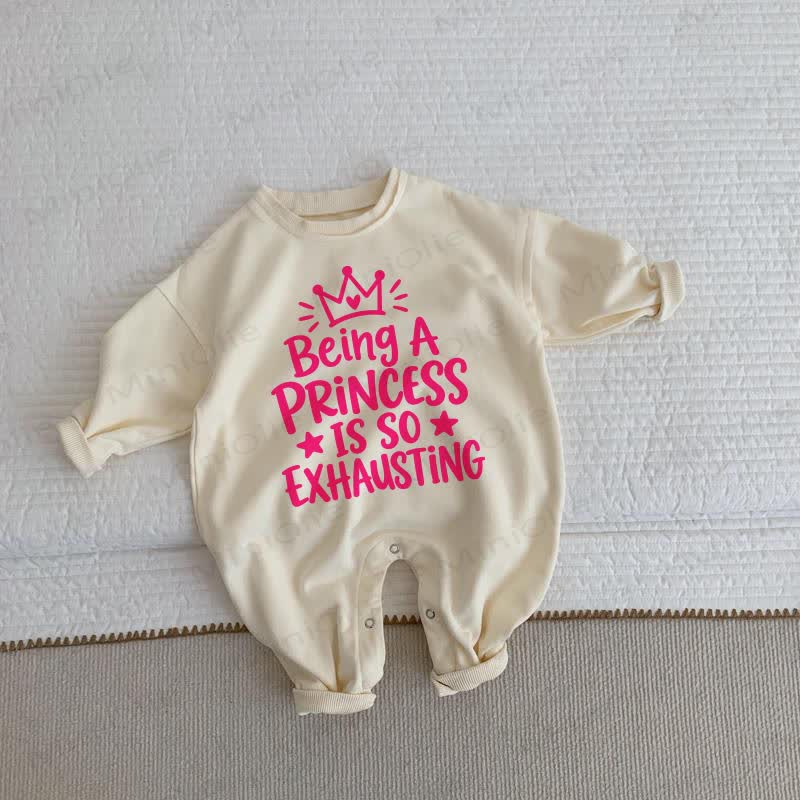 BEGING A PRINCESS IS SO EXHAUSTING　ベビーガール用ディアデマベージュロンパース - ベージュ - 2～3歳 - image 1