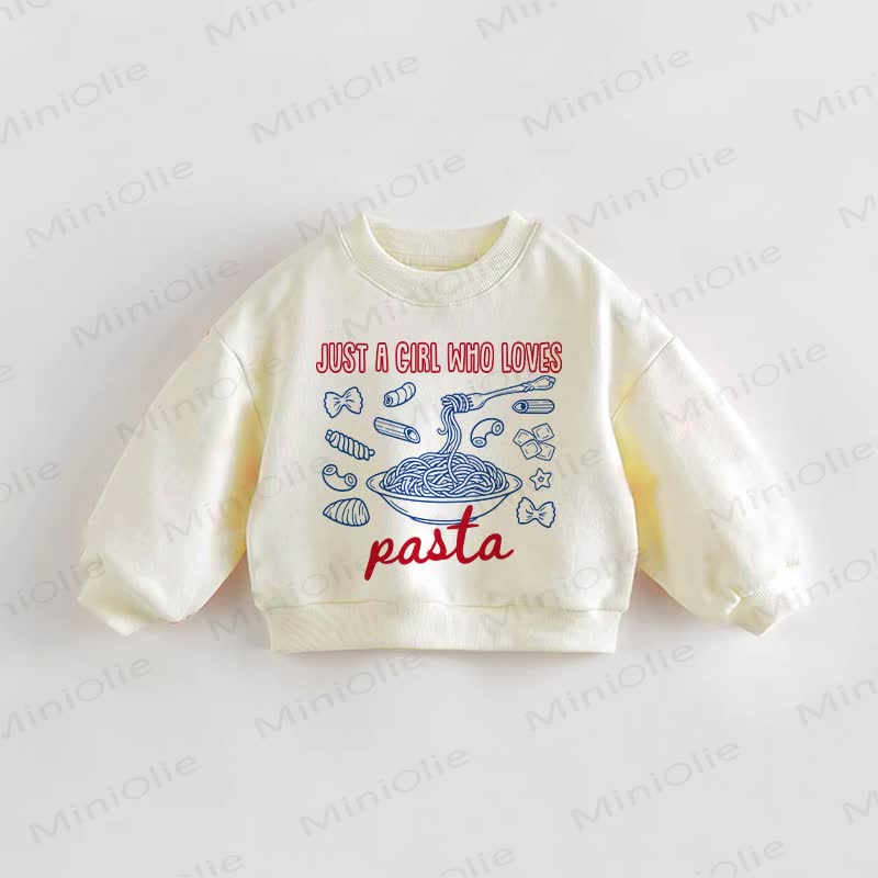 JUST A GIRL WHO LOVES PASTA　ベビー幼児用パスタクリームスウェットシャツ - クリーム - 3～5歳 - image 1
