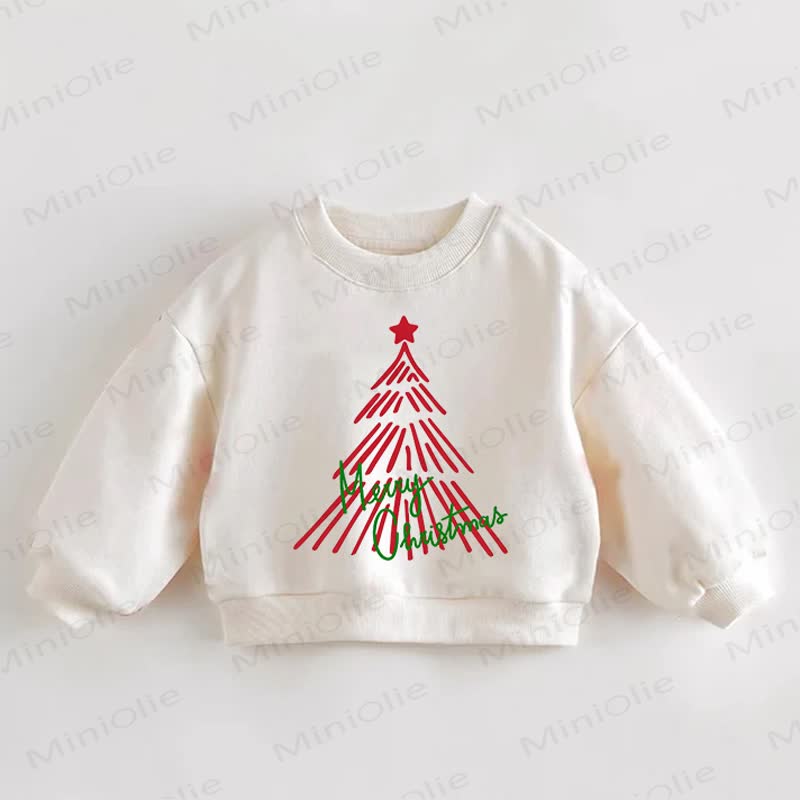MERRY CHRISTMASベビー幼児用クリスマスツリー柄クリームスウェットシャツ - クリーム - 3～5歳 - image 1