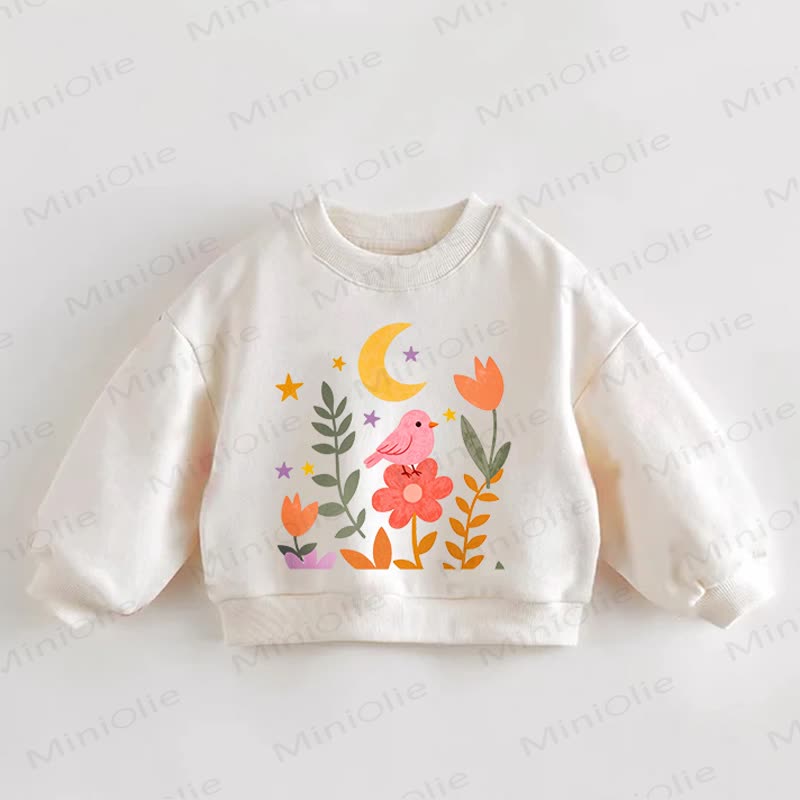 ベビー・幼児用 花鳥月星柄クリームスウェットシャツ - クリーム - 3～5歳 - image 1