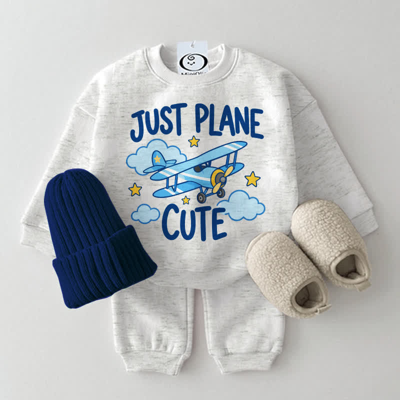JUST PLANE CUTEベビーライトグレースウェットシャツ2点セット - ライトグレー - 2～3歳 - image 1