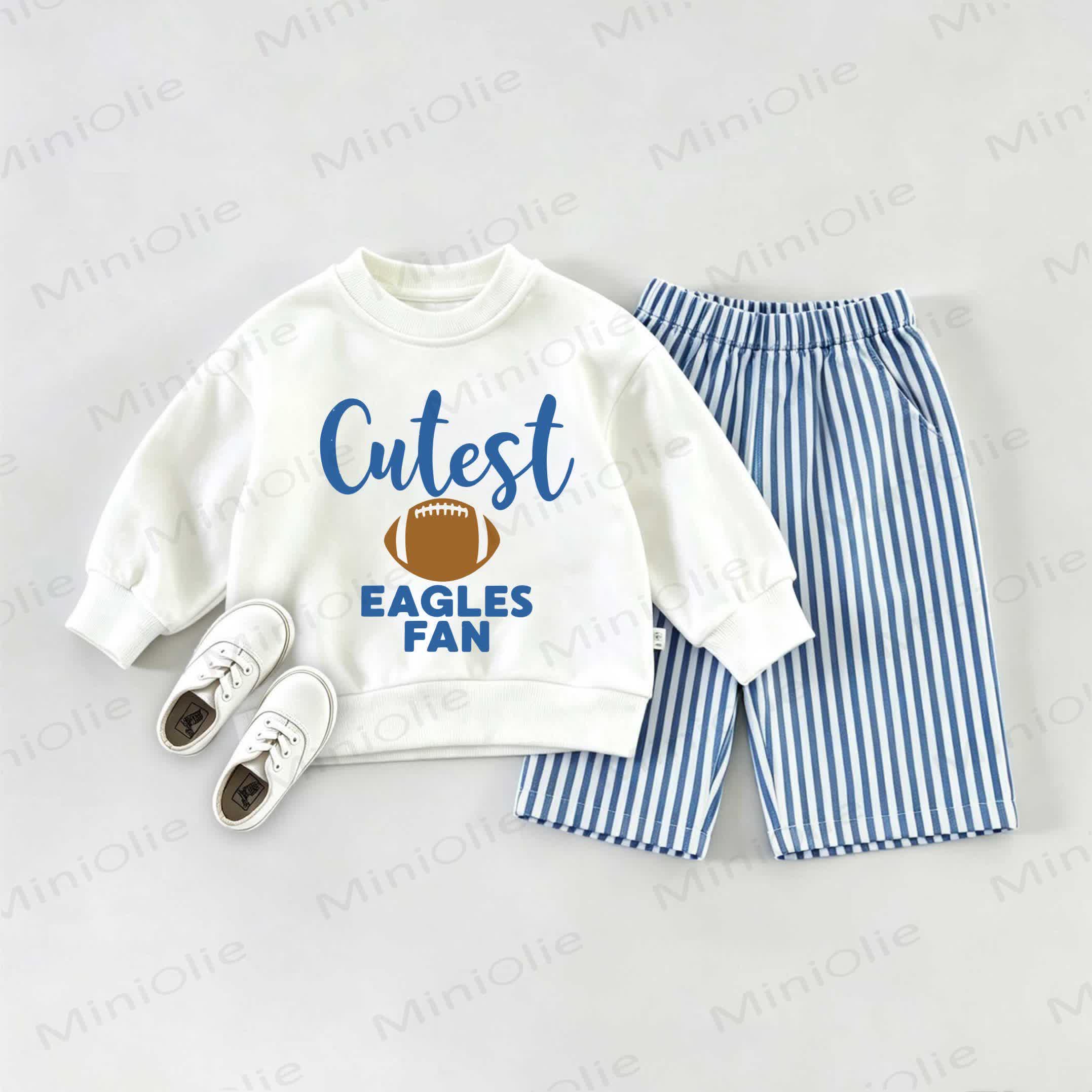 CUTEST EAGLES FANのベビー用ラグビースウェットシャツとストライプパンツのセット - ホワイト＆ブルー - 2～3歳 - image 1