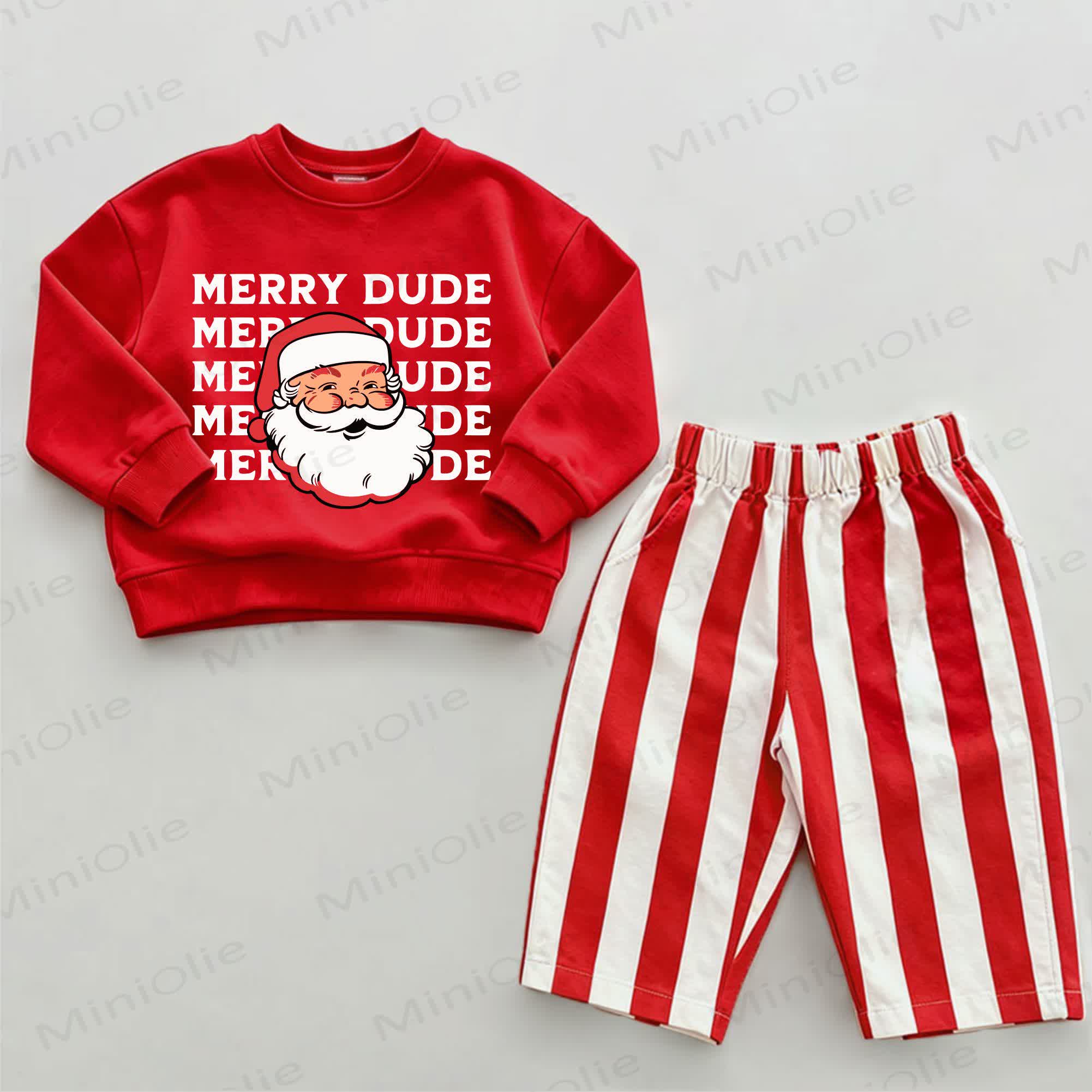MERRY DUDEベビーサンタ レッド 縦ストライプ 2点セット - 白と赤 - 2～3歳 - image 1