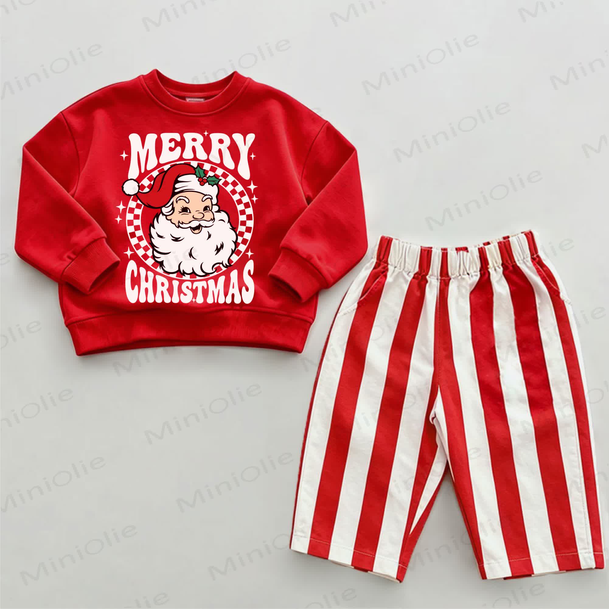 MERRY CHRISTMASベビーサンタ レッド 縦ストライプ 2点セット - 白と赤 - 2～3歳 - image 1