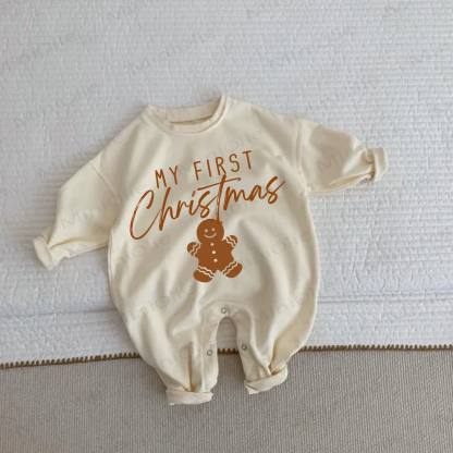 MY FIRST CHRISTMASベビー用ジンジャーブレッドマン ベージュロンパース - ベージュ - 2～3歳 - image 1