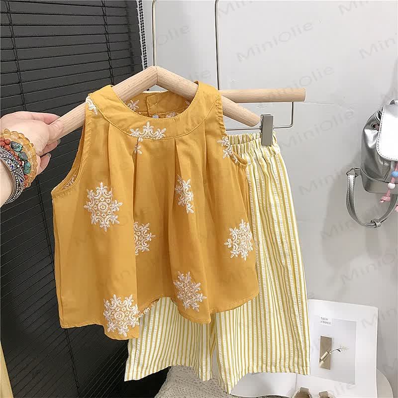 幼児用刺繍入りTシャツとストライプパンツの2ピースセット - image 5