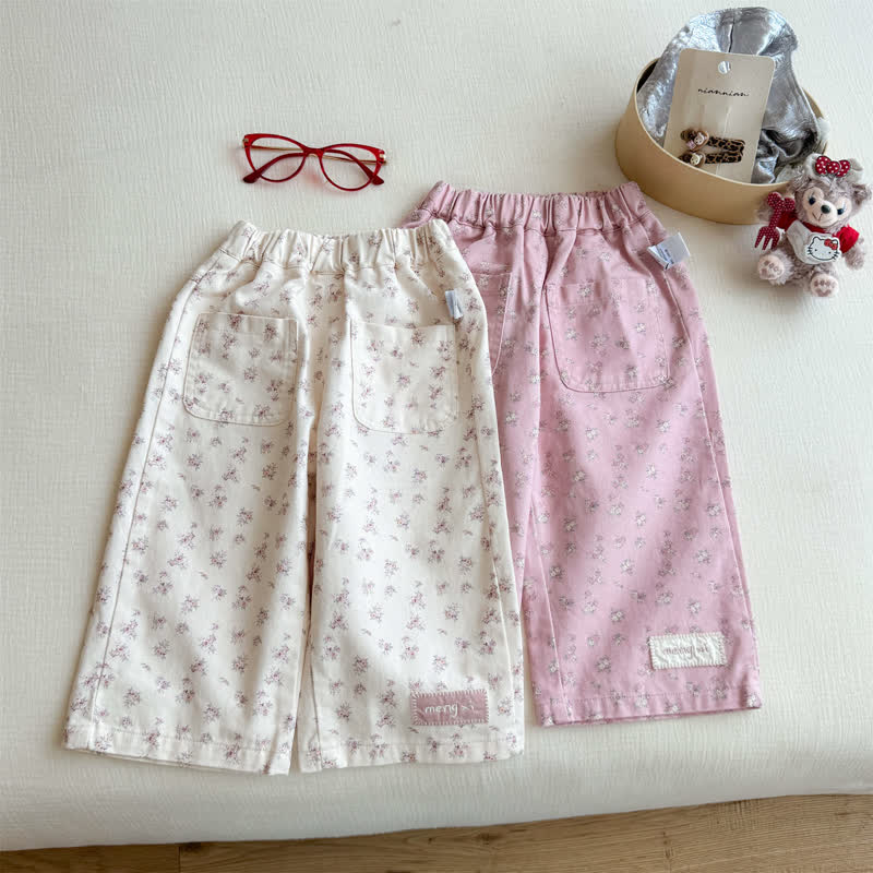 幼児用女の子向け小花柄ゴムウエストラウンジパンツ - image 1