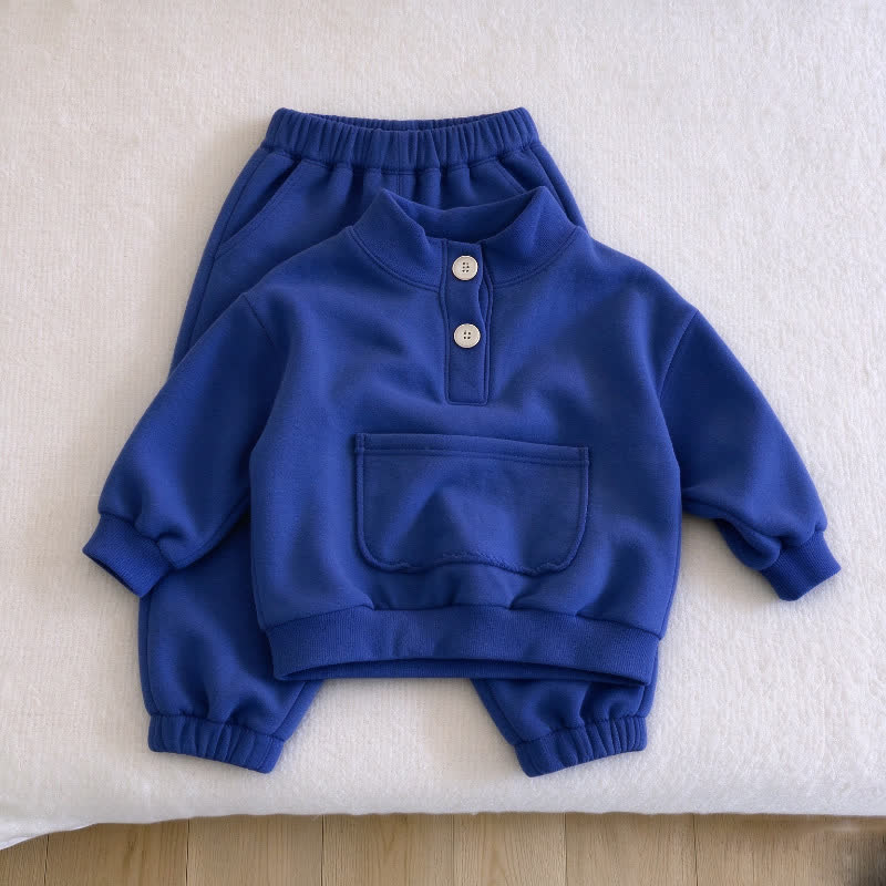 幼児用無地ハーフプラケットスウェットシャツとジョガーパンツのセット - 青 - 5-6Y - image 2